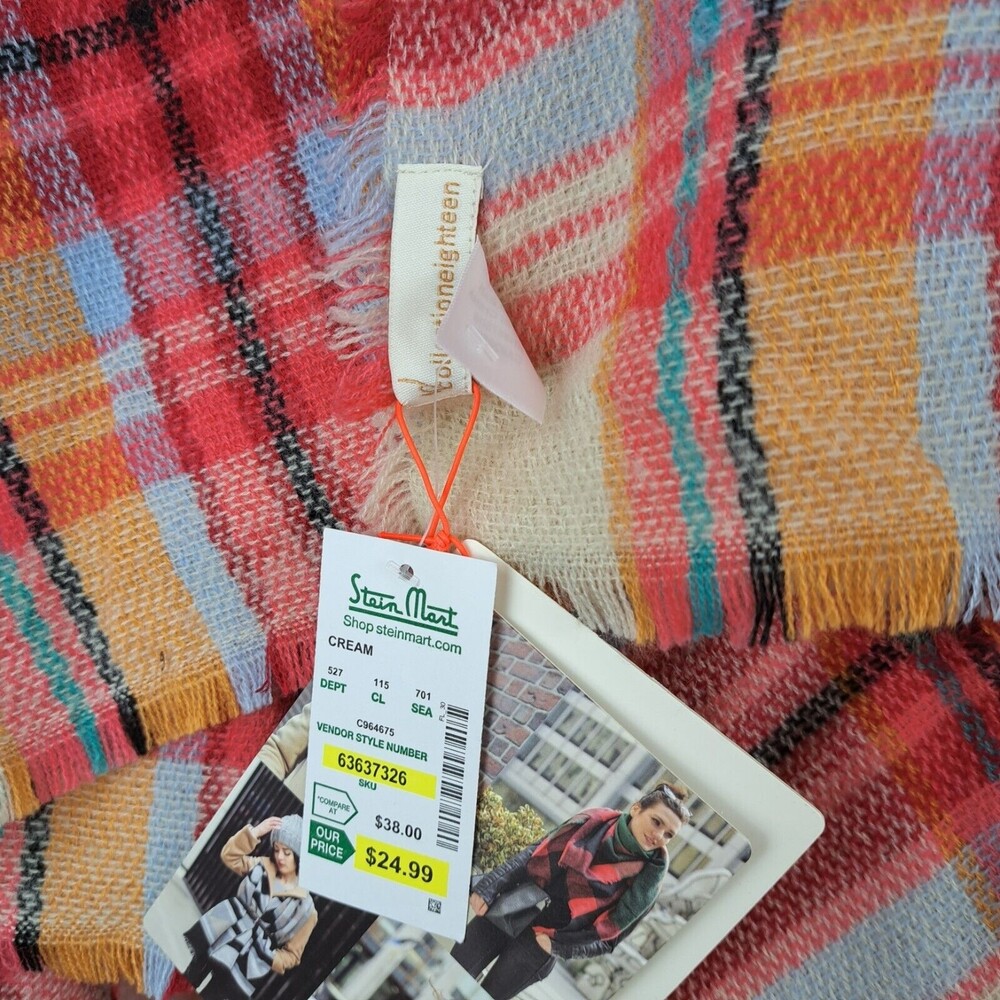 NEW Collection Eighteen The Runway Wrap College Plaid Super Soft Cream Color - Picture 4 of 9